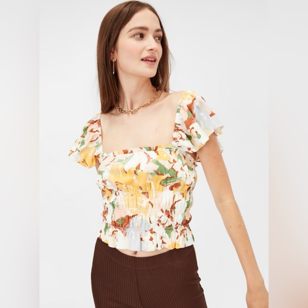 NWT Abercrombie & Fitch Flutter Sleeve Smocked Waist Top